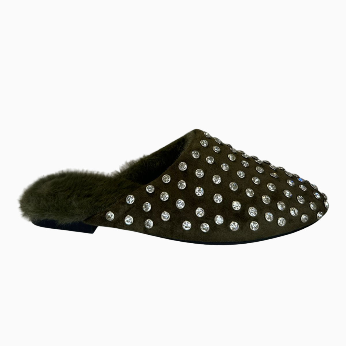 Rhinestone Fur Mules B117