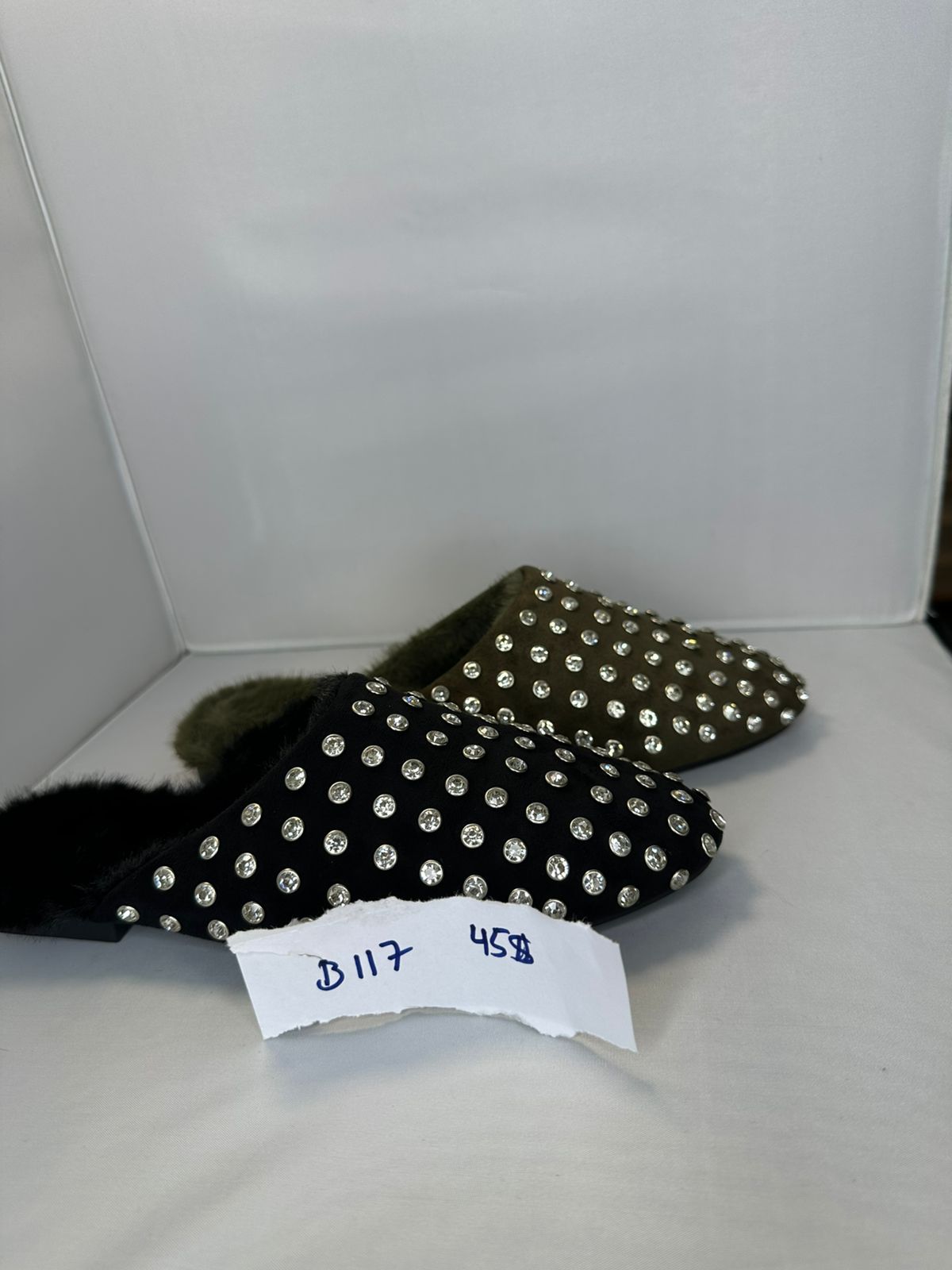 Rhinestone Fur Mules B117